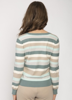 Jessica Graaf Sage Striped Lightweight Round Neck Jumper